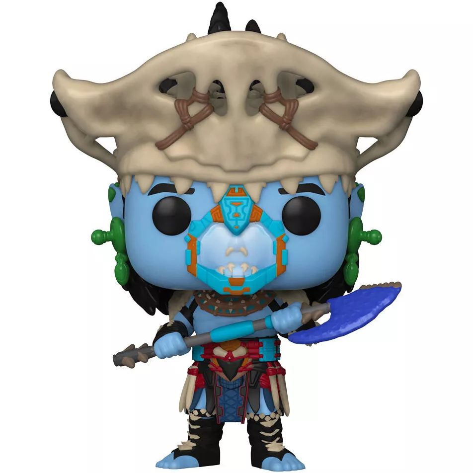 Figurine Funko Pop Attuma (n°1096), peau bleue, crâne animal en heaume, arme cérémonielle bleue
