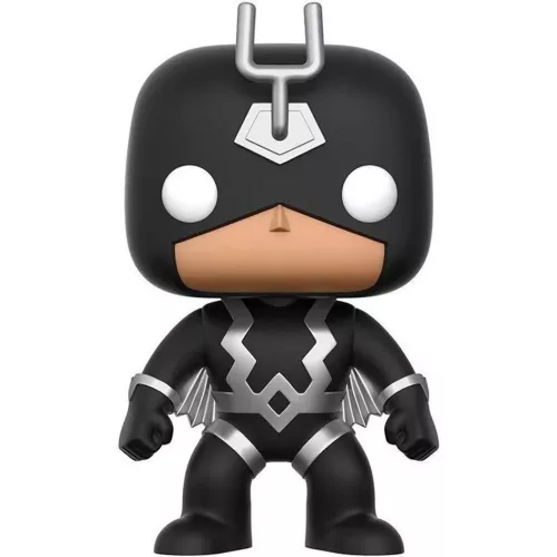 Figurine Funko Pop Black Bolt (n°191), masque noir à antenne argentée, costume noir et argent