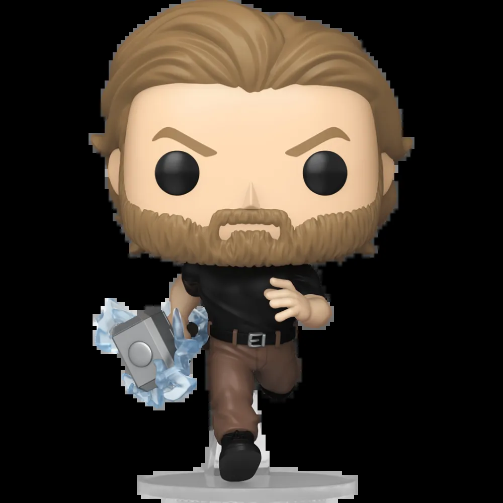 Figurine Funko Pop Captain America (n°1679), tenue civile noire, Mjolnir entouré d'un effet électrique