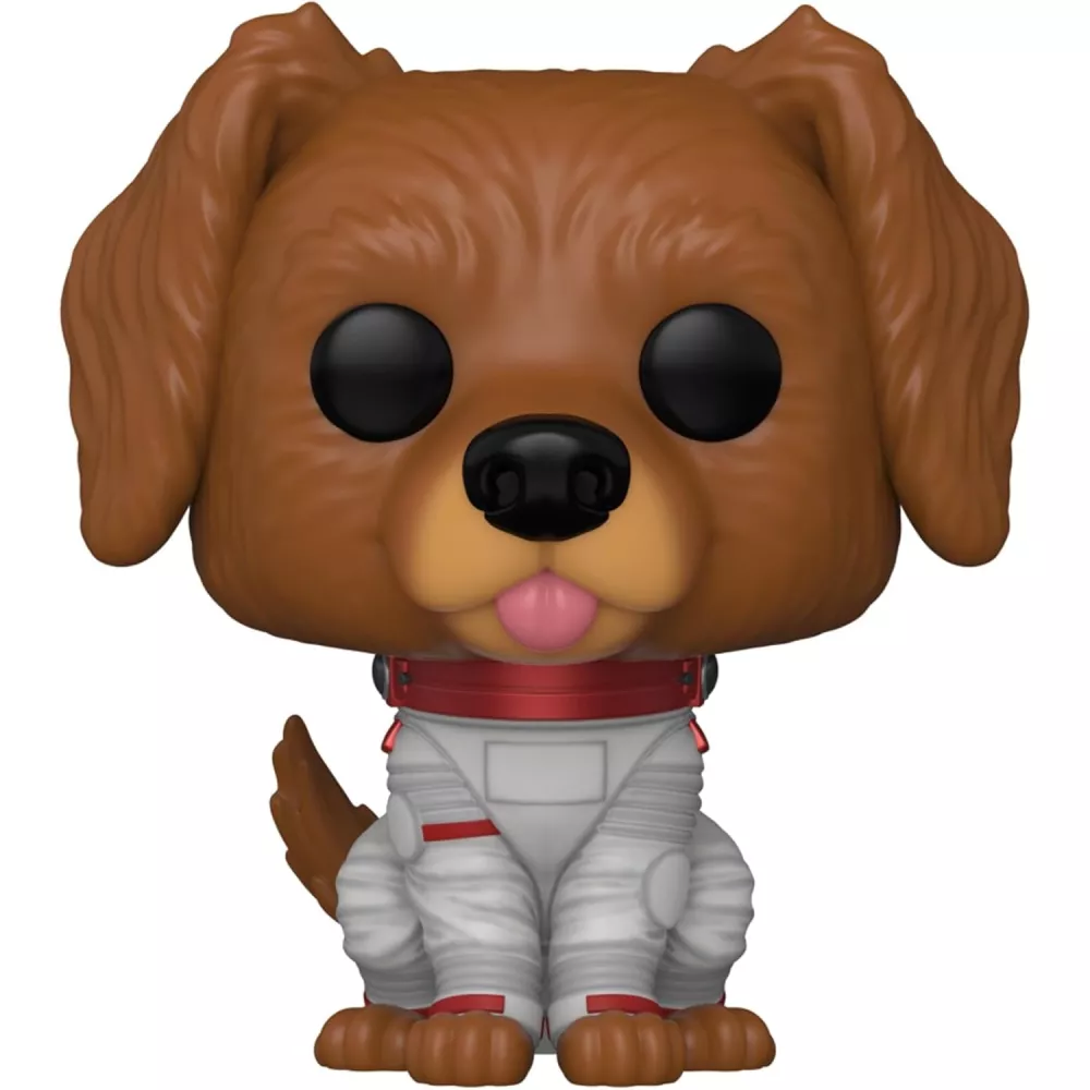 Figurine Funko Pop Cosmo (n°1207), chien brun en combinaison d'astronaute blanche et rouge