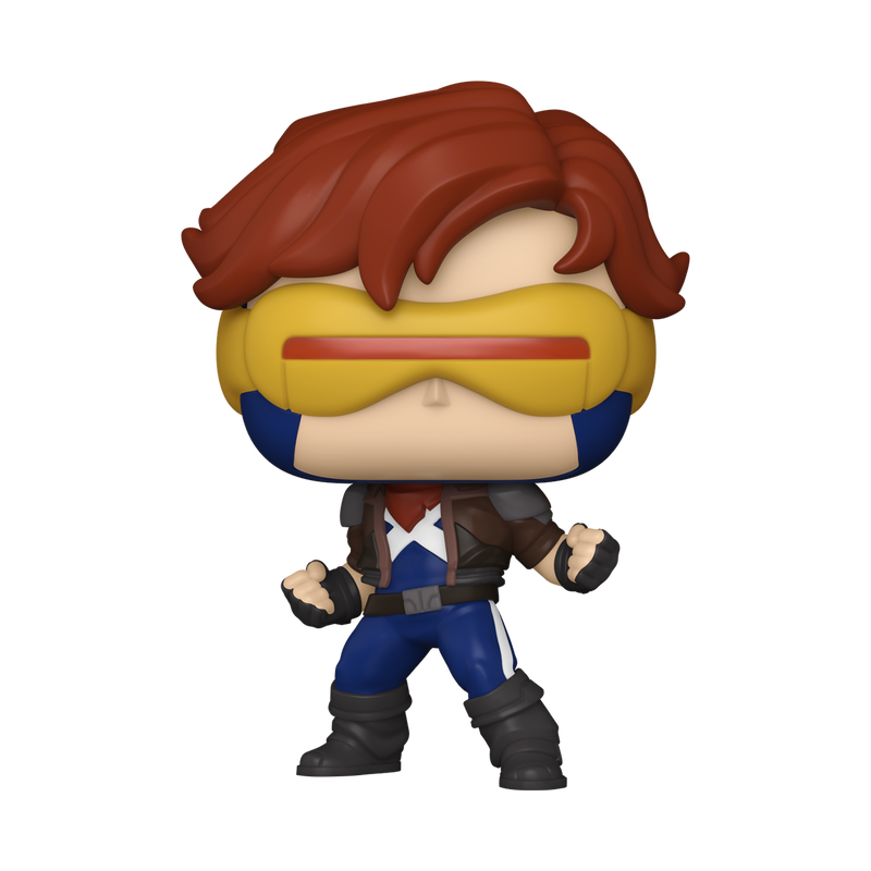 Figurine Funko Pop Cyclops (n°1596), visière rouge et dorée, pose de combat