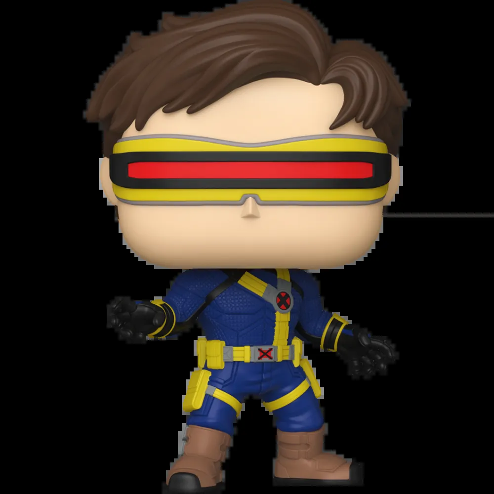 Figurine Funko Pop Cyclops (n°1641), visière rouge et jaune, costume bleu et jaune X-Men classique