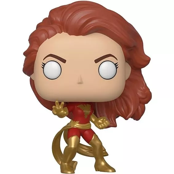 Figurine Funko Pop Dark Phoenix (n°422), cheveux roux, costume rouge et or, yeux entièrement blancs lumineux