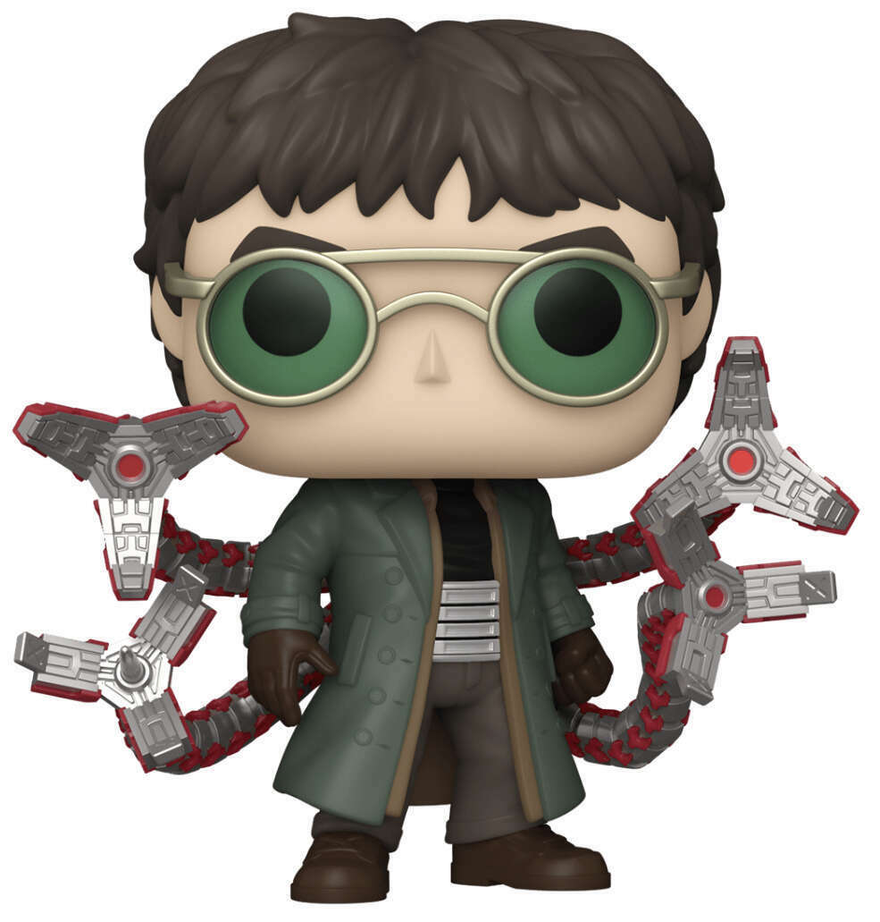 Figurine Funko Pop Doctor Octopus (n°1163), manteau long, lunettes rondes, quatre bras mécaniques articulés
