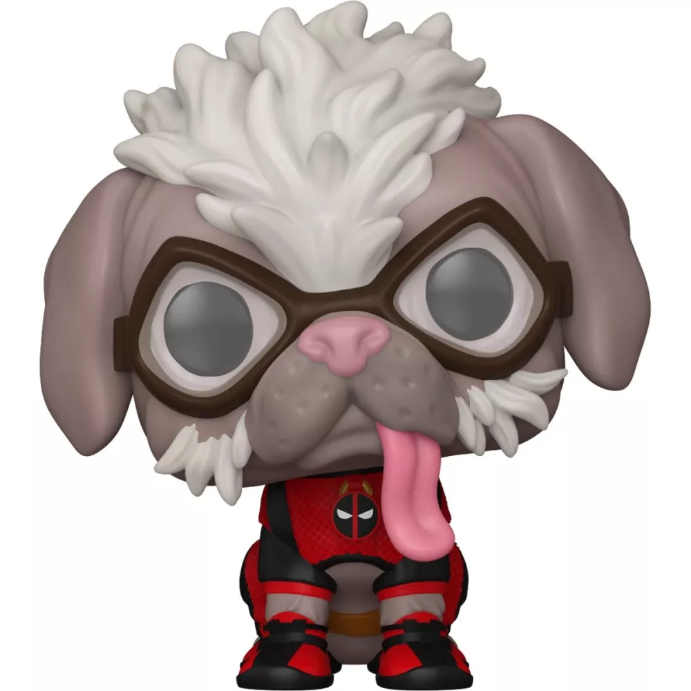 Figurine Funko Pop Dogpool (n°1401), chien au pelage défraîchi, lunettes, combinaison Deadpool rouge et noire