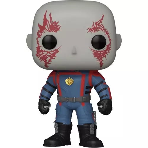 Figurine Funko Pop Drax (n°1204), peau grise tatouée de rouge, combinaison bleue et rouge des Gardiens