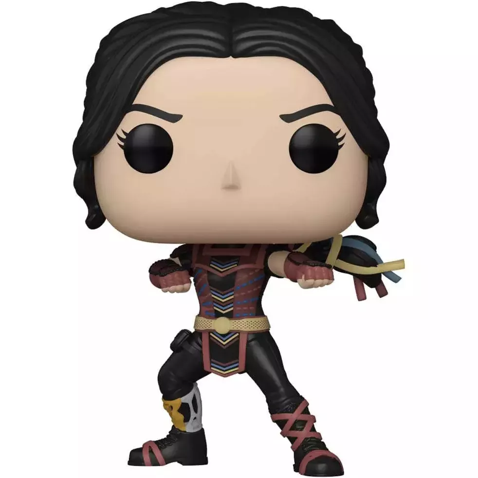 Figurine Funko Pop Echo (n°1335), tenue tribale noire et rouge, position de combat, armes courtes en main
