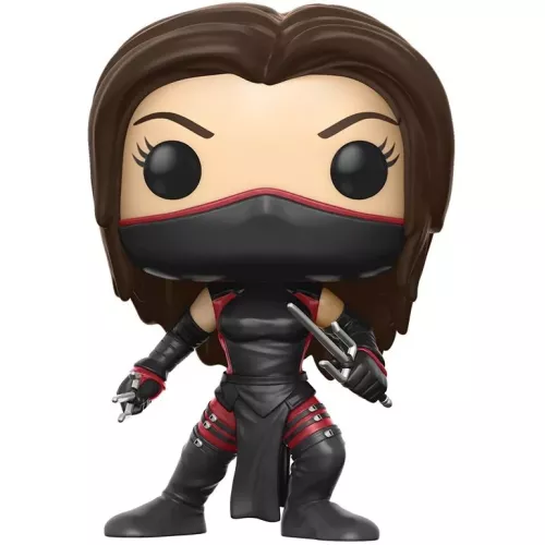 Figurine Funko Pop Elektra (n°215), masque noir et rouge, deux sai en main