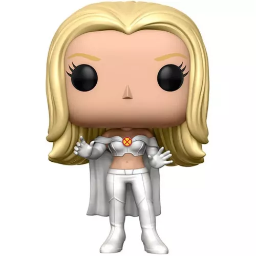 Figurine Funko Pop Emma Frost (n°184), cape et costume blancs, logo X rouge, cheveux blonds