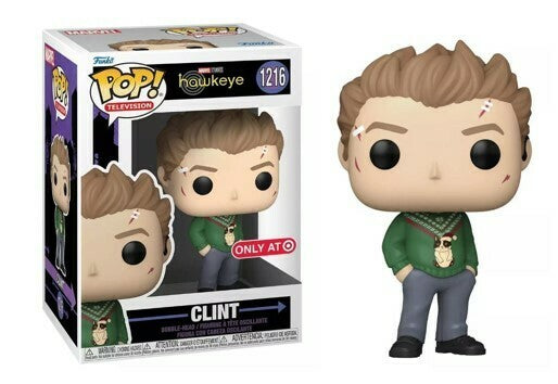 Figurine Funko Pop Hawkeye (n°1216), pull de Noël vert, pansements au visage