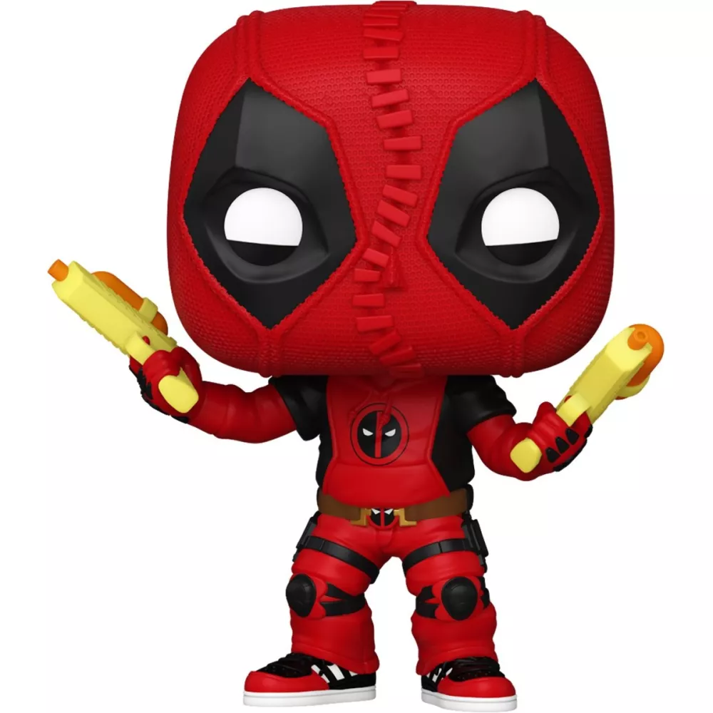 Figurine Funko Pop Kidpool (n°1402), costume rouge classique miniature, pistolets à eau jaunes
