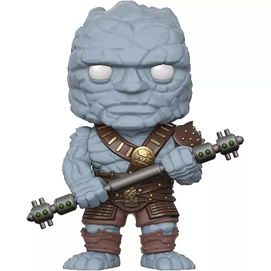 Figurine Funko Pop Korg (n°269), corps de pierre grise, harnais de gladiateur, deux masses énergétiques en main