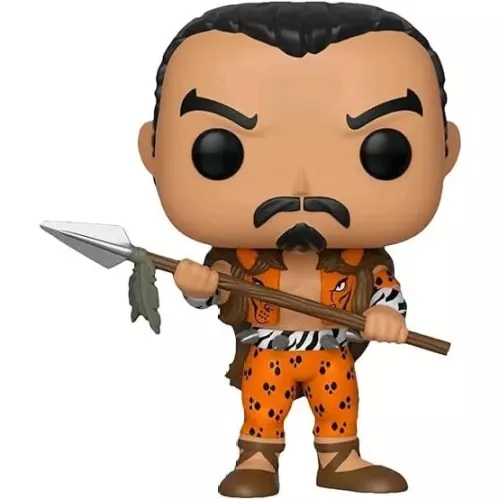 Figurine Funko Pop Kraven (n°525), gilet imprimé tigre, pantalon léopard, lance en main