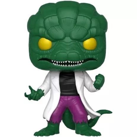 Figurine Funko Pop The Lizard (n°334), créature reptilienne verte, yeux jaunes, blouse de laboratoire blanche