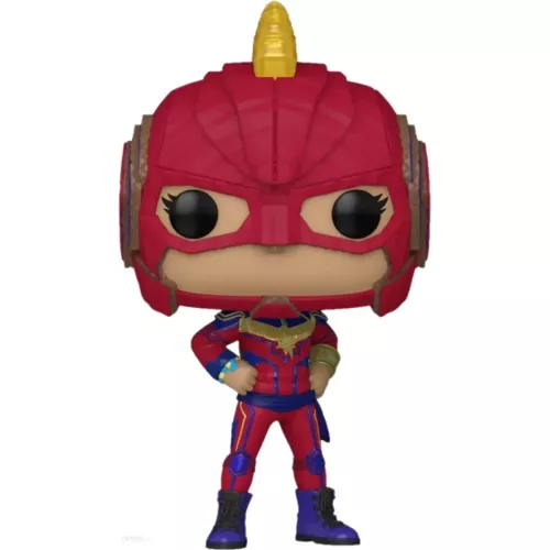 Figurine Funko Pop Ms. Marvel (n°1078), casque intégral rouge et bleu à crête dorée