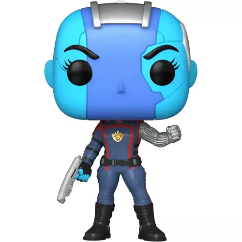 Figurine Funko Pop Nebula (n°1205), crâne bleu métallique, combinaison bleue et rouge des Gardiens