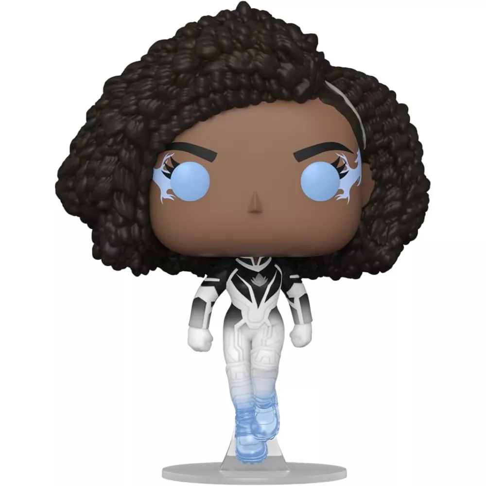Figurine Funko Pop Photon (n°1250), yeux lumineux bleus, combinaison énergétique noire et blanche, effet d'énergie aux pieds