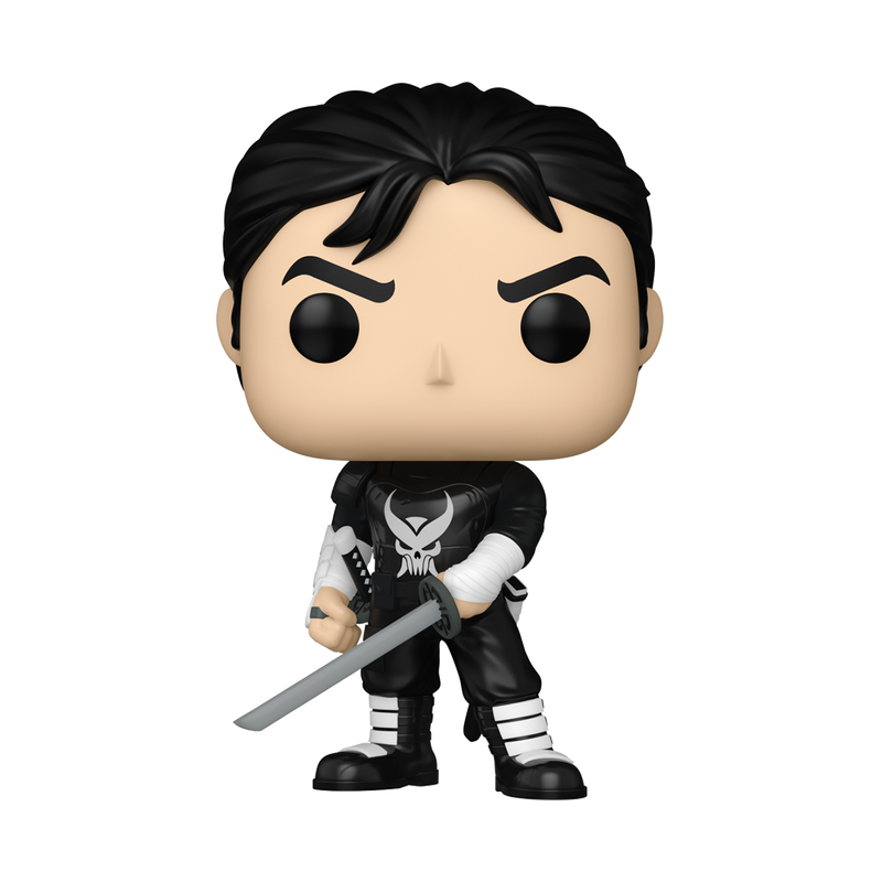Figurine Funko Pop Punisher (n°1577), tenue noire, sabre et emblème tête de mort