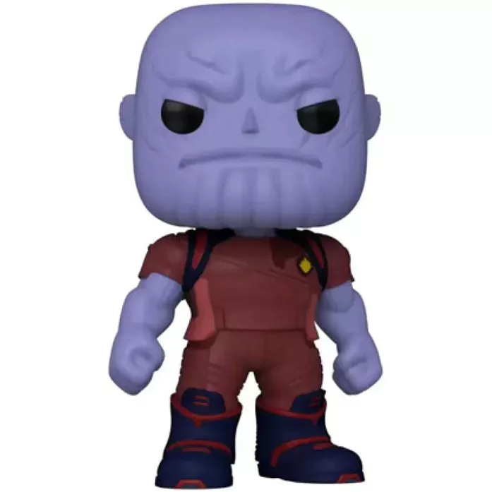 Figurine Funko Pop Ravager Thanos (n°974), peau violette, tenue de Ravageur rouge et bleu marine