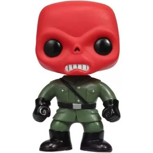 Figurine Funko Pop Crâne Rouge (n°07), tête rouge façon crâne, uniforme militaire vert, gants et bottes noirs