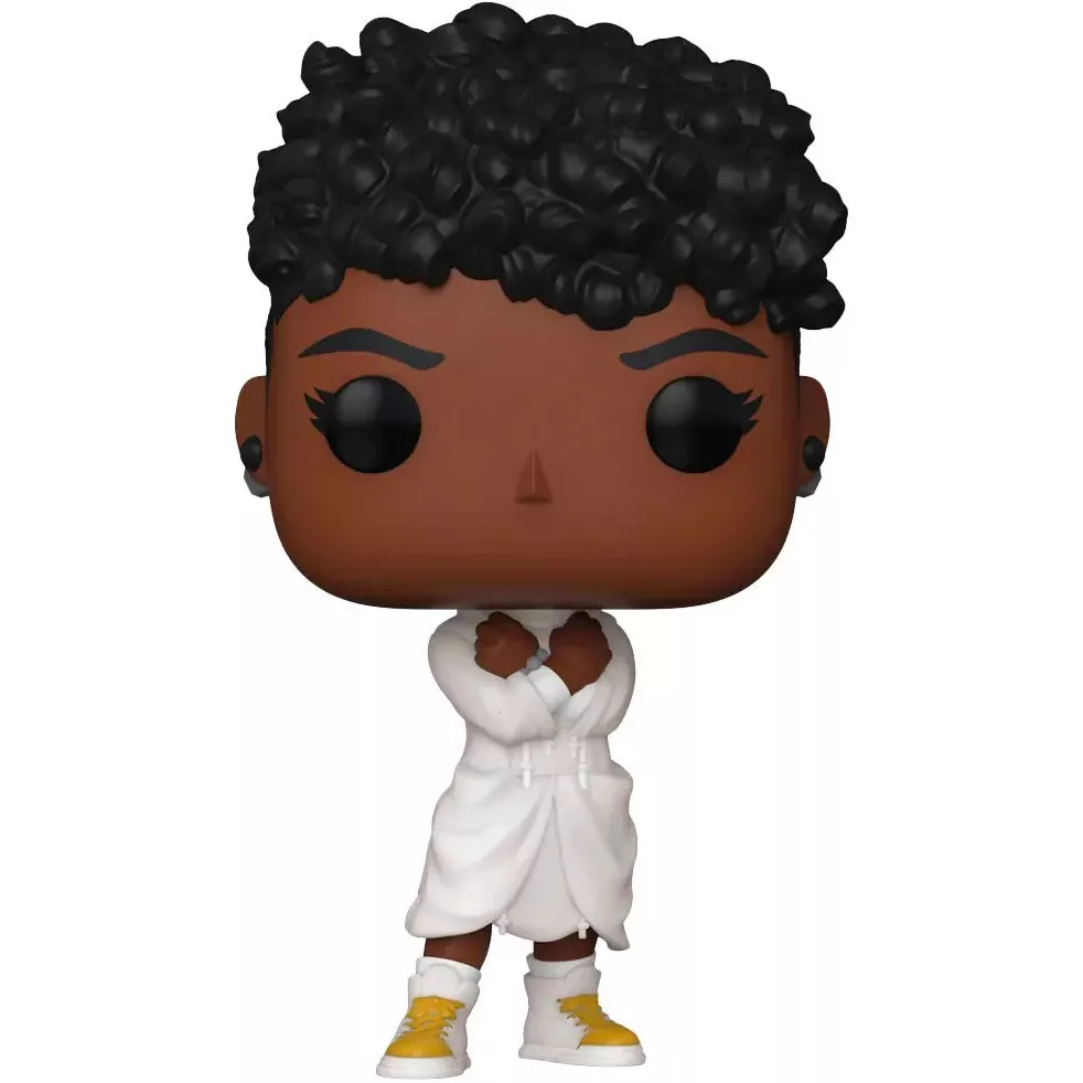 Figurine Funko Pop Shuri (n°1174), cheveux afro noirs, robe cérémonielle blanche, baskets blanches et jaunes