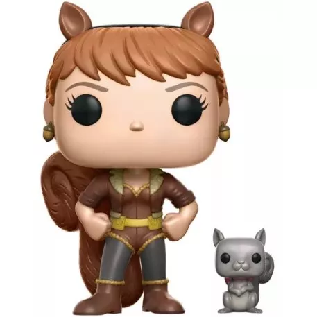 Figurine Funko Pop Squirrel Girl (n°144), oreilles et queue d'écureuil, tenue marron, avec Tippy-Toe l'écureuil