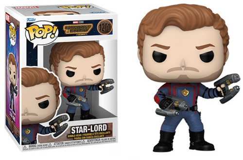 Figurine Funko Pop Star-Lord (n°1201), combinaison bleue, double pistolets énergétiques