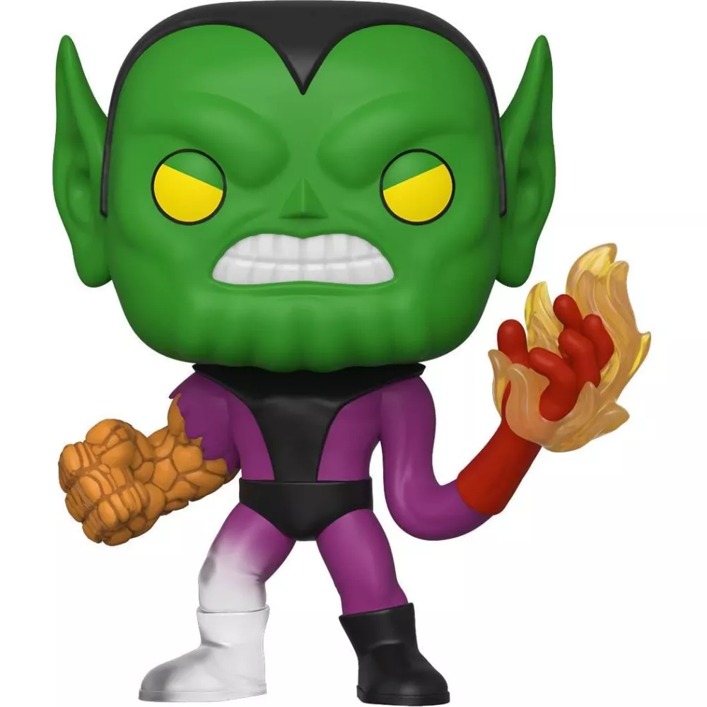 Figurine Funko Pop Super-Skrull (n°566), tête verte façon Skrull, poing de pierre orange, main enflammée