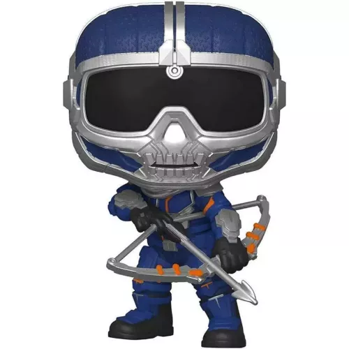Figurine Funko Pop Taskmaster (n°606), masque tête de mort bleu et argent, arbalète en main