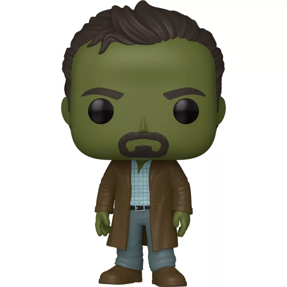 Figurine Funko Pop The Leader (n°1368), peau verdâtre, manteau marron, apparence encore largement humaine