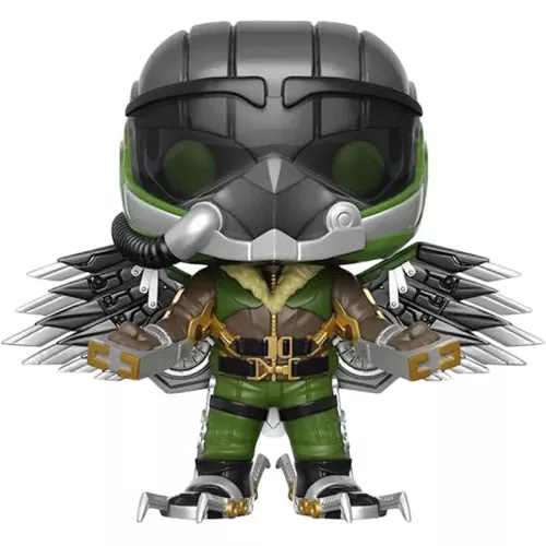 Figurine Funko Pop Vulture (n°227), masque mécanique vert et gris, ailes métalliques déployées