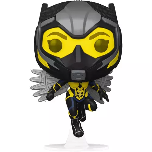 Figurine Funko Pop Wasp (n°1138), costume jaune et noir, ailes argentées, pose en vol