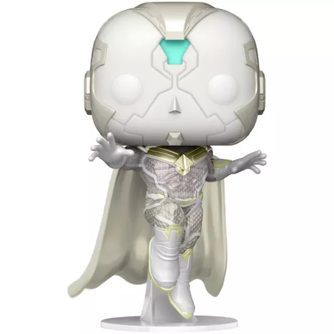 Figurine Funko Pop White Vision (n°824), corps entièrement blanc et gris, cape blanche, en vol