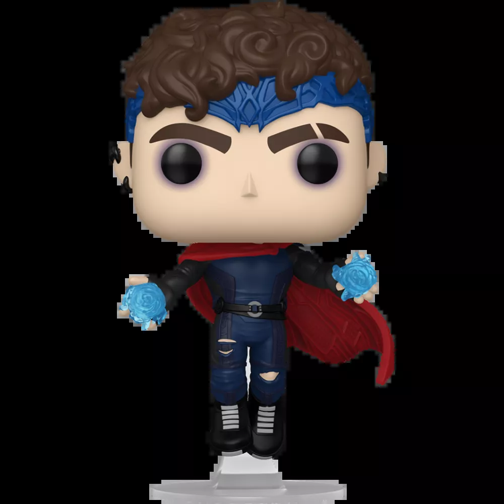 Figurine Funko Pop Wiccan (n°1473), costume bleu nuit, cape rouge, énergie magique bleue dans les mains