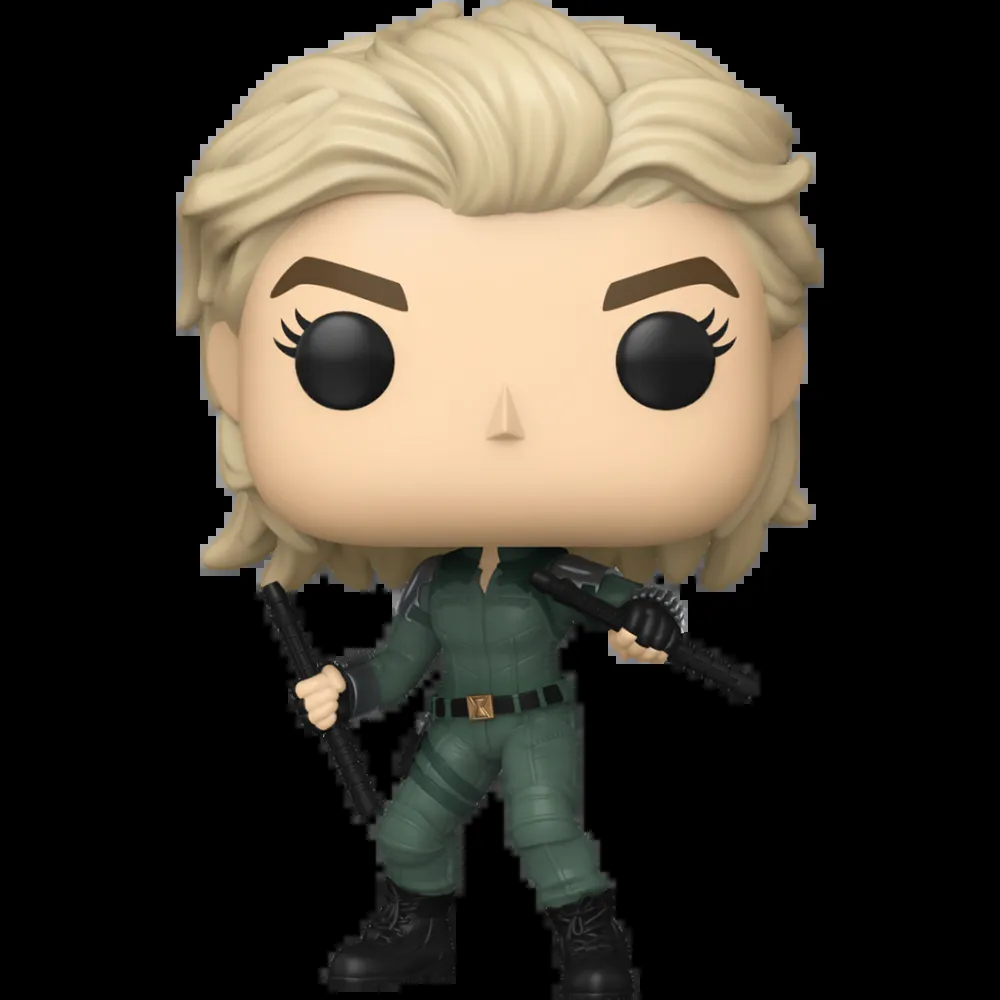 Figurine Funko Pop Yelena Belova (n°1638), combinaison tactique verte, bâtons de combat, cheveux blonds