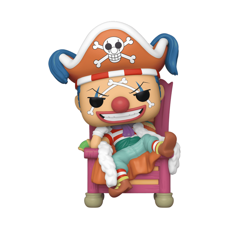 Figurine Funko Pop Deluxe Buggy le Clown sur son trône, capitaine des Buggy Pirates