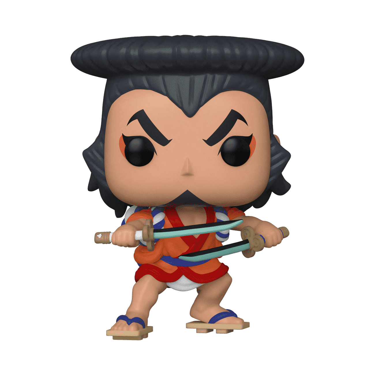 Figurine Funko Pop Oden (n°1275), kimono orange et rouge, deux sabres croisés