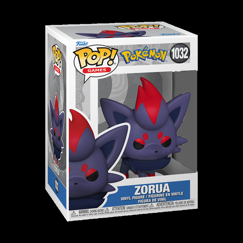 Figurine Funko Pop Zorua (n°1032), silhouette grise, marques rouges au-dessus des yeux